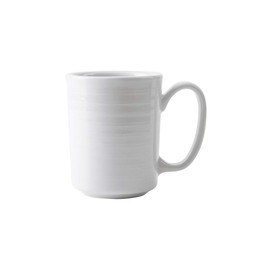 Tuxton China FPM-080 Mug, 8 oz., 3" dia. x 3-3/4"H, with large handle, microwave & dishwasher safe, oven proof, fully vitrified, lead-free, embossed edge, Pacifica, Porcelain White, Pack of 12