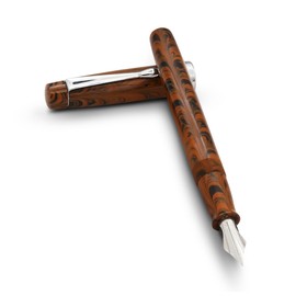 FPR Himalaya V2-Chrome Ultra Flex Nib Pen - Twist-Style Converter Filled Calligraphy Pens for Writing - Fancy Pens for Men & Women - Flex Fountain Pen w/Metal Clip & Cap Ring (Brown Ebonite)
