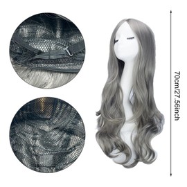 EUPSIIU Long Silver Grey Wave Wigs for Women, 27’’ Long Curly Wigs, Ladies Fancy Dress Wig Synthetic Hair Wig, Women's Full Hair Long Replacement Wig for Cosplay Party, Daily Use (Silver Grey)