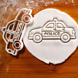 BAKERLOGY Police Car Cookie Cutter - Detailed Cookie Cutter Design for Baking and Crafts, Ideal for Fondant, Dough, Clay