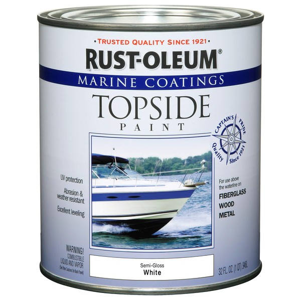 Rust-Oleum 207000 Marine Coatings Topside Paint, Quart, Semi-Gloss White 32 Fl Oz (Pack of 1)