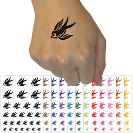 Sweet Flying Swallow Nautical Tattoo Temporary Tattoo Water Resistant Fake Body Art Set Collection - Purple (One Sheet)