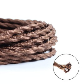 25ft Fabric Cloth Covered Lamp Twisted Wire,PRUNLLA Vintage 18/2 Industrial Electrical Cord,18-Gauge Antique Style for Retro Lamp,DIY Projects(Brown)