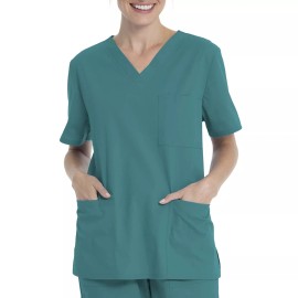 SCRUBSTAR - SIZE: L - Green Unisex 2-Way Stretch Solid V-Neck Scrub Top - NEW!