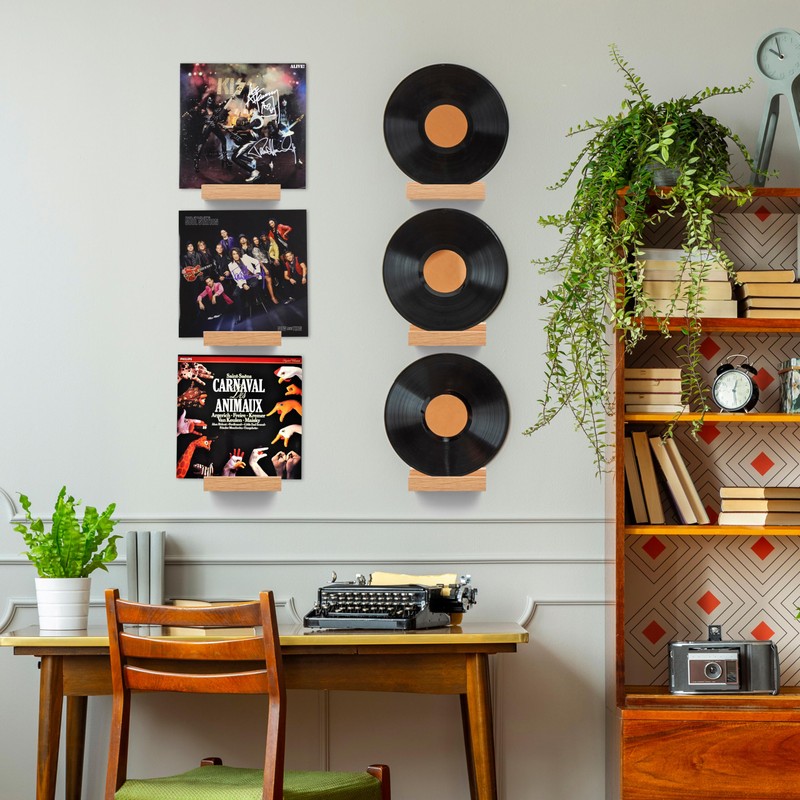 PHOENANCEE Solid Oak Wood, Record Wall Mount Shelf, Record Display