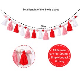 Valentines Day Banner - Valentine's Day Party Decorations,Red Tassel Garland,Home Fireplace Wedding Love Decor,Valentines Day Tassel Garland Banner Photo Props