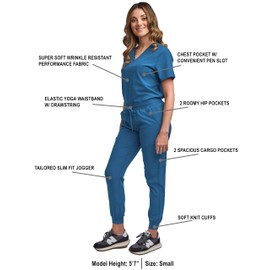 Green Town - Conjunto de exfoliantes para mujer, pantalón deportivo y playera con cuello en V, 5 bolsillos, cintura de yoga, uniforme de lactancia, Caribe, S