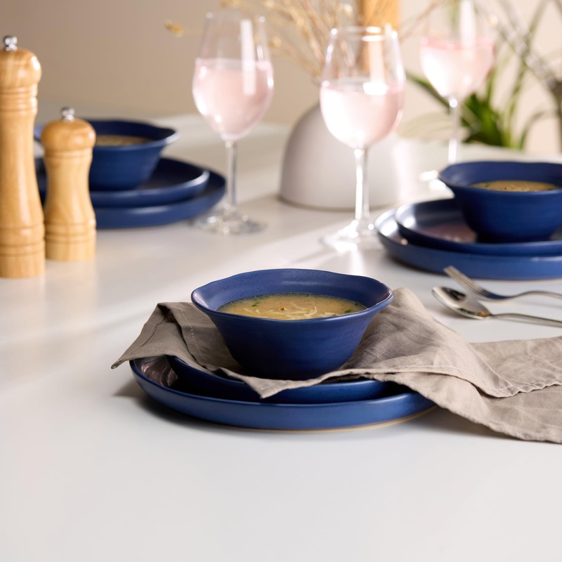 KooK Ceramic Dinnerware Set, Service for 4 (12-Piece) Plates &