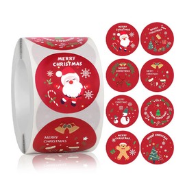 500PCS Christmas Stickers Roll 1.5 in Envelope Seals Round Paper Merry Chirstmas Sticker Large, Red