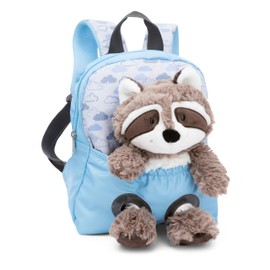 NICI Children's Backpack Blue 2 in 1 with Cuddly Toy Raccoon 25 cm - Nursery Backpack Girls & Boys - Soft Back Area & Adjustable Straps - 49844