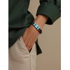 Mens Leather Turquoise Stone Bracelet–8.3" Braided Multi‑Layer Stainless Steel Clasp