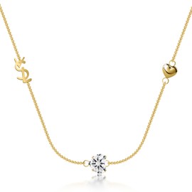 18K Gold Plated Luxury Heart Necklace for Women Gold Letter Necklace Exquisite Monogram Interwoven White Stone.