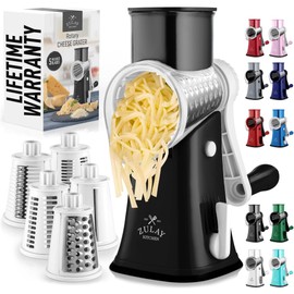 Zulay Rotary Cheese Grater 5 Blade Cheese Shredder - Manual Hand Crank Cheese Grater With Reinforced Suction & 5 Interchangeable Drums - Easy to Use Vegetable Chopper - Ivory Onyx