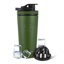 Ice Shaker Ice Shaker Insulated Stainless Steel Shaker Bottle | 26oz, Green | Cold for 30+ Hours | Insulated Cup with Twist-on Agitator | Odor-Free Bottle for Protein Shakes, Water, Smoothies, Cocktails