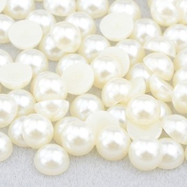 Niziky Half Pearls, 100PCS 25mm Large Flat Back, ABS Plastic, Round, Beige, Craft Beads for DIY Projects, Wedding, Shoes Art Decorations