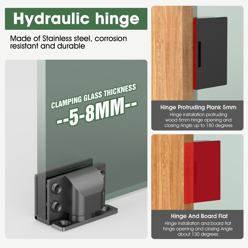 Glass Cabinet Door Hinges, 304 Stainless Steel, Hydraulic Soft Close,
