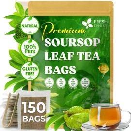 FreshDrinkUS, 150 Premium Soursop Graviola Leaf Tea Bags, 100% Natural and Pure, Hand-made, Made With Natural Materials-Corn Fiber Tea Bag, Sugar/Caffeine/Gluten Free, Hoja Guanabana Tea