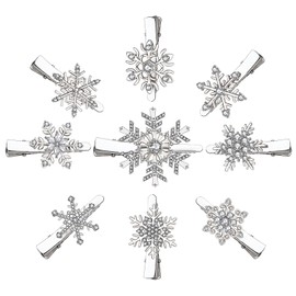 9PCS Snowflake Hair Clips for Women Christmas Hair Accessory Crystal Xmas Hairpins Cute Snowflake Holiday Hair Barrettes Christmas Outfits Party Accessories Jewelry Gifts (Silver)