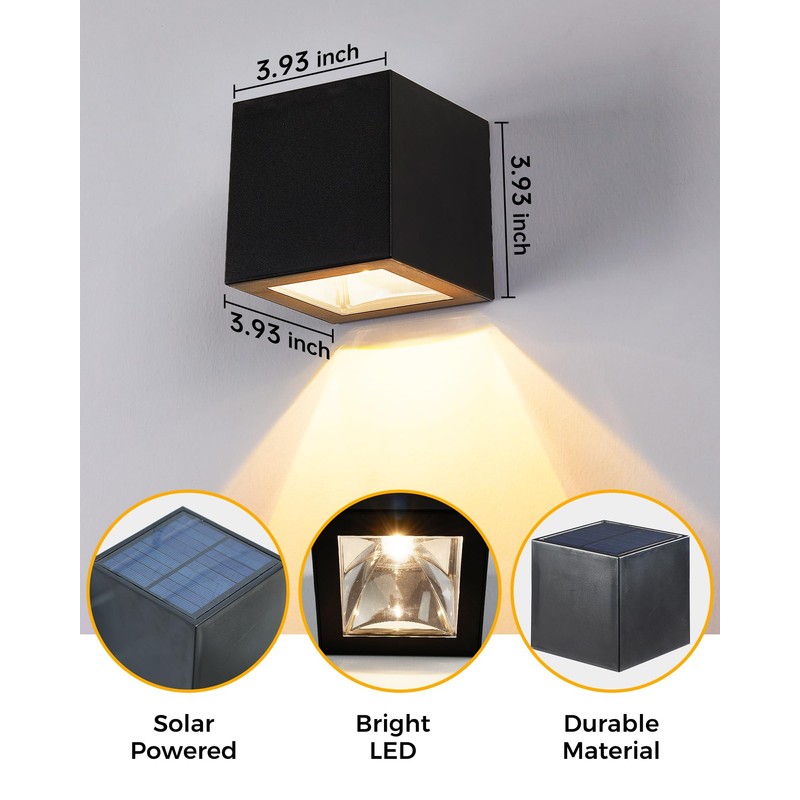 LUHLEE Solar Wall Lights Outdoor, Modern Square Solar Wall Sconce
