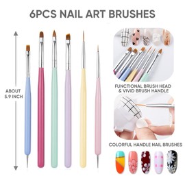 Nail Art Brushes for Gel Designs – 6PCS Professional Nail Art Brush Set – Builder Gel Brush & Fine Liner Tools – Ideal for DIY or Salon Manicure Use