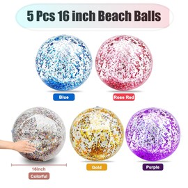 SHJOEE 5 Stück Wasserball Aufblasbar 40cm Inflatable Pailletten Beach Ball Glitter Strandball Sommer Poolball Outdoor Activity Schwimmbad Pool Beach Party Wasserspielzeug für Kinder Erwachsene