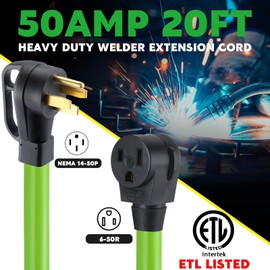 Tellegloww 8AWG 50Amp Welder Extension Cord Compatible with NEMA 14-50P to 6-50R, 4 Prong to 3 Prong Power Extension Cord with Handle for Generator or RV Welder, 50 Amp 250V 12500 Watt(20 Feet)