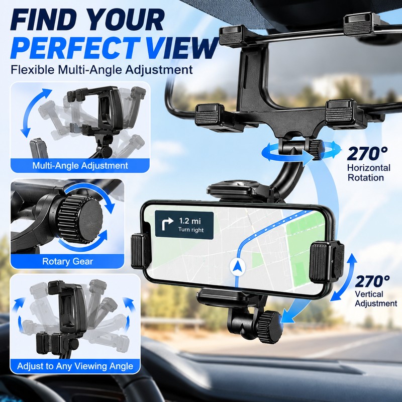 Rearview Mirror Phone Holder for Car, Adjustable Navigation Phone Mount