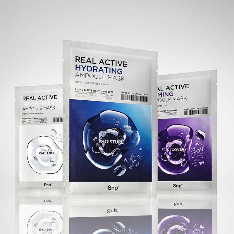 SNP Real Active Ampoule Mask Pack 30 Sheets Moisture Whitening