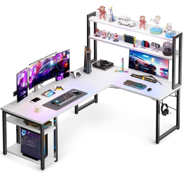 ODK L Shaped Gaming Desk with Hutch, Computer Desk with