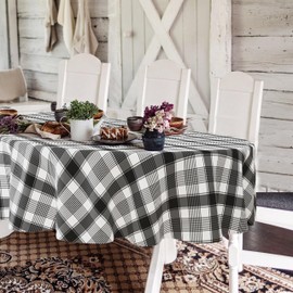Buffalo Plaid Oval Tablecloth 60x84 Inch, Black and White Country Tablecloth Classic Rustic Polyester Waterproof Tablecloth for Farmhouse Kitchen Decor/Indoor and Outdoor Tables/Parties/Picnics
