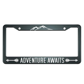 HOSNYE Adventure Awaits License Plate Frame Alpine Travel Enthusiasts Metal License Plate Cover Front Plates Frames Car Tag Frame for Women Men US Vehicles Standard