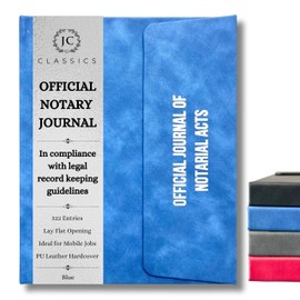 JC Classics Notary Journal Log Book Hardcover with Privacy Guard - Notary Log Book with 522 Notarial Record Entries - Compliant Notary Book for Notaries for All States Except HI (Blue)