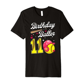 11th Softball Birthday Eleven Year Old Softball Player Premium T-Shirt
