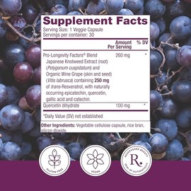 Reserveage - Resveratrol 250mg, Cellular Age-Defying Formula, 30 vegetarian capsules