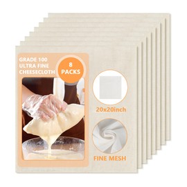 8 Pcs Reusable Cheese Cloths for Straining Cooking, Hemmed Cheesecloth for Straining, Grade 100 Cotton Unbleached Muslin Cloth Strainer for Straining Cooking Juicing Baking Cheese Making, 20x20"
