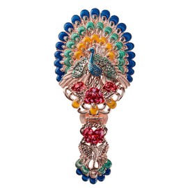 Nerien Women's Antique Foldable Metal Phoenix Cosmetic Mirror Peacock Vanity Mirror Handle Mirror Set with Comb Rose Gold