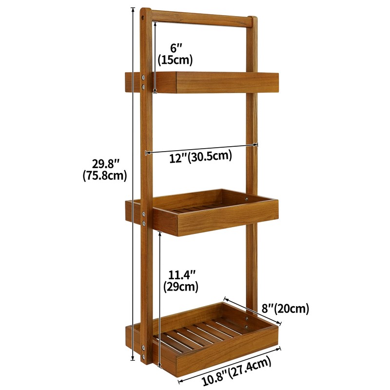 Utoplike Teak Shower Caddy Corner, 3 Tier Standing Shower Organizer