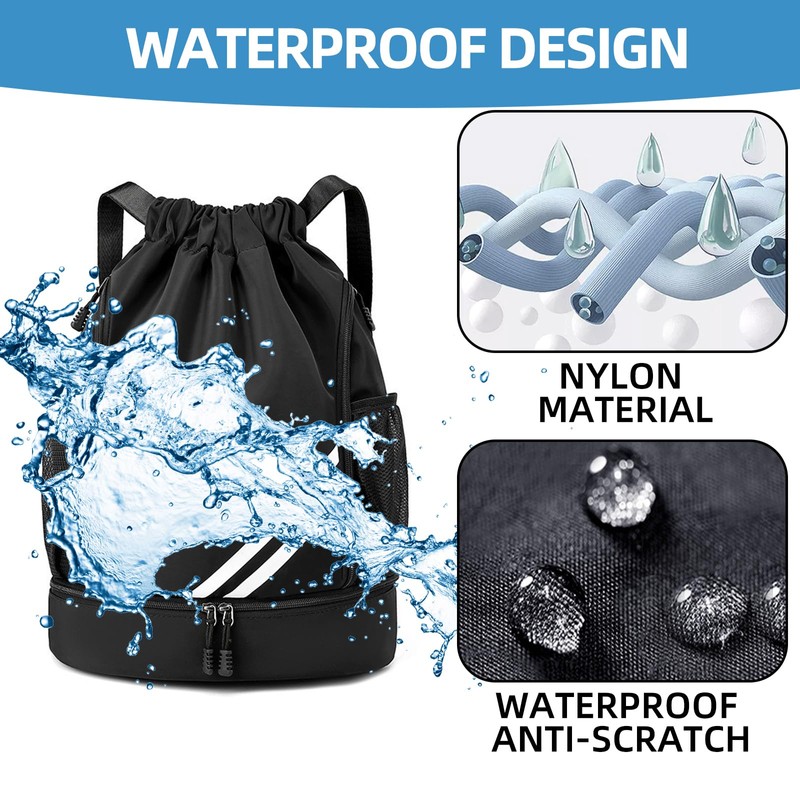 CCAIPU Drawstring Backpack, Waterproof Gym Sports Bag with Shoe Compartment