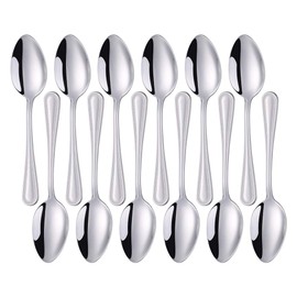 SUNSENGEUR Tea Spoons 12-Piece with Bead Pattern Dinnerware Set Bead Pattern Stainless Steel Tea Spoons Set Use for Home, Kitchen, Restaurant- 14.5 cm, Silver