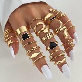 ZOVOLI 19-36 Pcs Gold Boho Knuckle Rings Set for Women, Vintage Stackable Dainty Joint Finger Gold Jewelry Set with Love Pearl and Sparkling Crystals (32-Pcs)