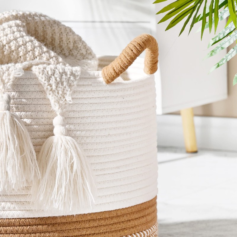 KAKAMAY Large Blanket Basket (20"x13"),Woven Baskets for storage Baby Laundry