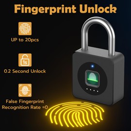 Pothunder Fingerprint Lock With APP, Steel Cable Keyless Biometric Padlock, Smart Waterproof for Gym, Locker, Helmet, Gate, Fence, Luggage
