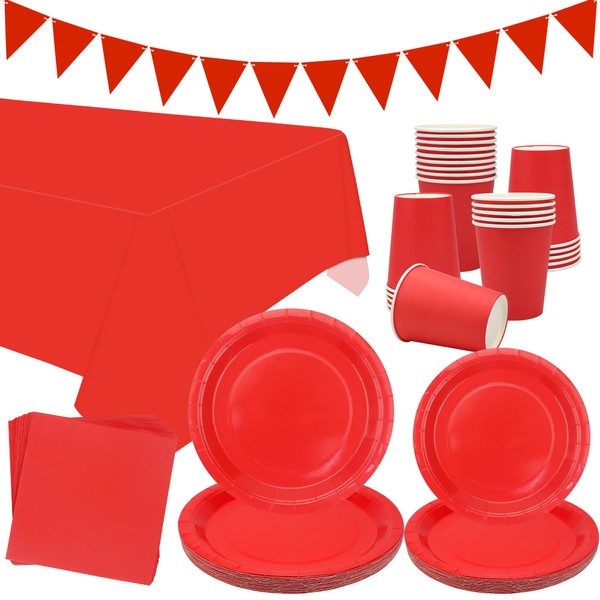 LSJDEER Red Party Tableware Supplies - Serves 20, Red Pastel