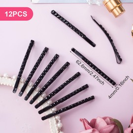 Isslly 12 Pcs Black Rhinestone Bobby Pins, Sparkly Crystal Diamond Hair Pins for Women, Metal Decorative Hair Barrettes, Shiny Hair Accessories for Decoration