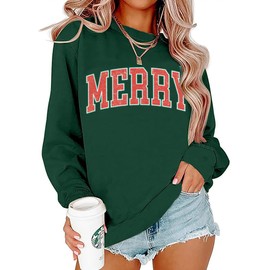 BOMYTAO Merry Christmas Sweatshirt for Women Christmas Pullover Sweatshirts Xmas Holiday Casual Long Sleeve Shirts Tops(Green, XXL)