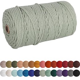 XKDOUS Sage Macrame Cord 4mm x 109yards, Colored Macrame Rope, Cotton Rope Macrame Yarn, Colorful Cotton Craft Cord for Wall Hanging, Plant Hangers, Crafts, Knitting