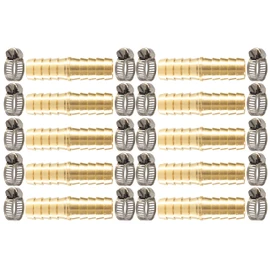 MSAEIQUN Brass Hose Barb Fitting 1/2" Barb Splicer Mender with Stainless Steel Pipe Clamps air Hose Repair kit for Pipe Line/Fuel/Air (Pack of 10) (1/2'')