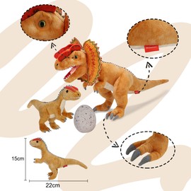 Wilomis Dinosaur Stuffed Animal Family Set - 20.5" Dilophosaurus Father with Baby Dinosaur Egg Plush Toys, Soft Stuffed Dinosaurs for Boys 3-5 Kids Birthday Gift
