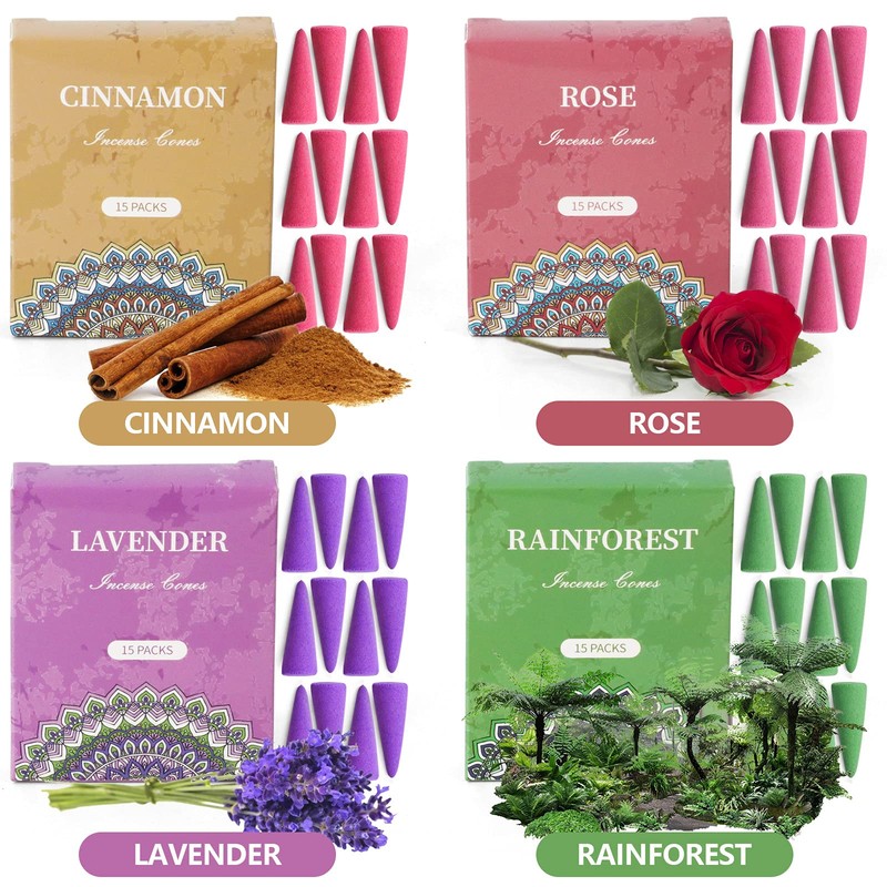 SCENTORINI Incense Cones, Assorted Scented Incense Cones with Holder, Incense