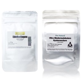 Hyaluronic Acid Collagen Mixture Powder 20 g Consists of: 10g Hyaluronic Acid Powder + Stainless Collagen Powder (10g) to make it yourself High Dosierter Concentrated Hyaluronic Acid Serum Concentrate Acts as a Moisture Spendendes Cream Gel Serum Anti-Ag